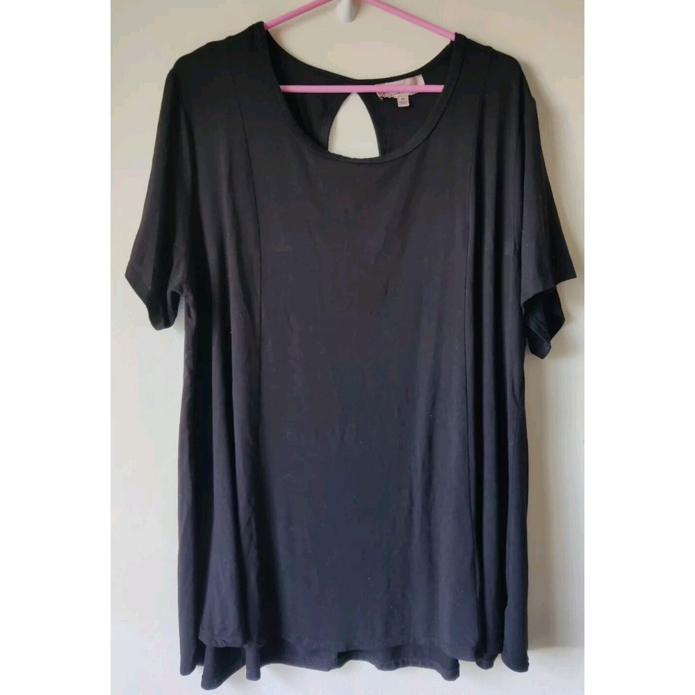 Philosophy Women  Black Stretch Short Sleeve Round Neck Cutout Back Top Size 2X‎